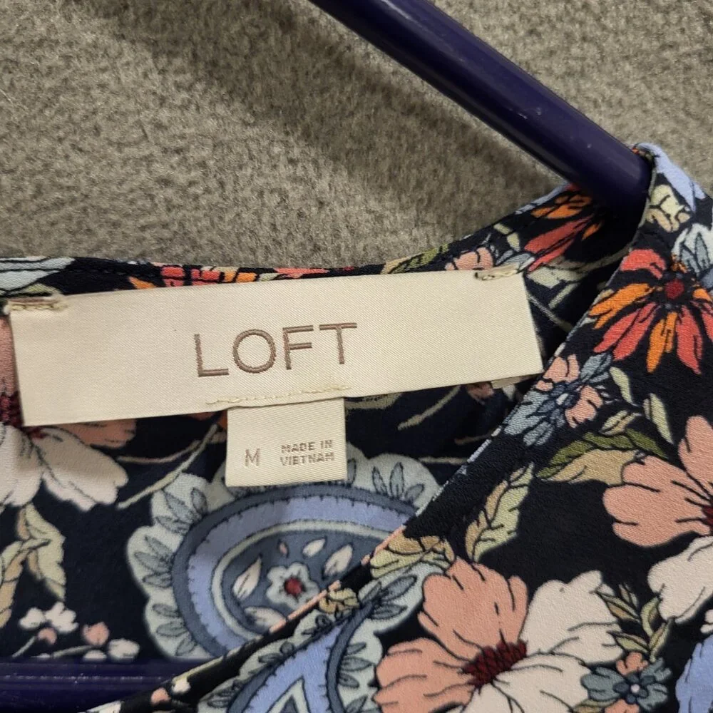 Loft Short Ruffle Sleeve Tunic Shirt Women's Size Medium Floral‎ Paisley Boho